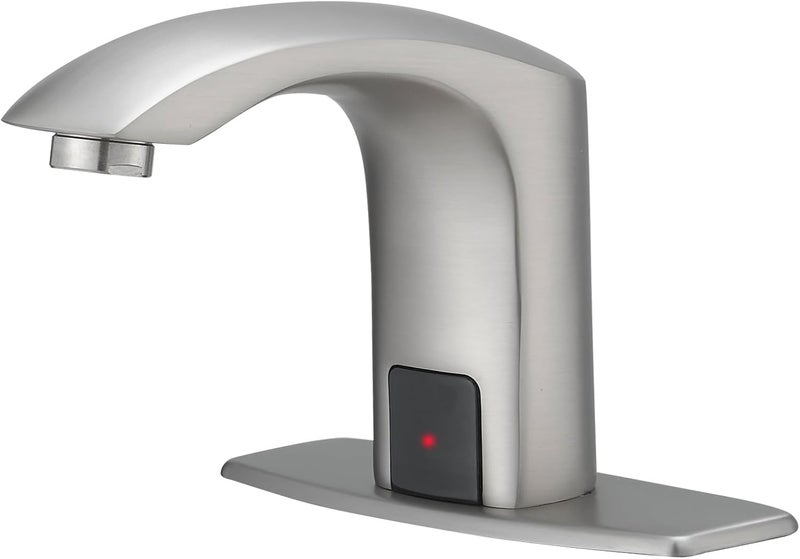 BATHFINESSE Automatic Sensor Faucet Hands-Free, Bathroom Commercial Auto Motion Touchless Faucet, AC/DC Powered, Temperature Adjustment Valve, Brushed Nickel - Image 1